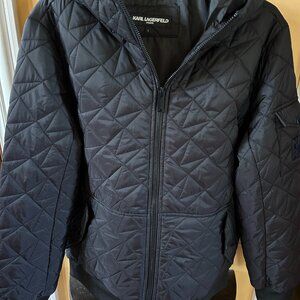 Nylon puffy men's hoody  jacket, size "L", dark blue, designer Karl Lagerfeld